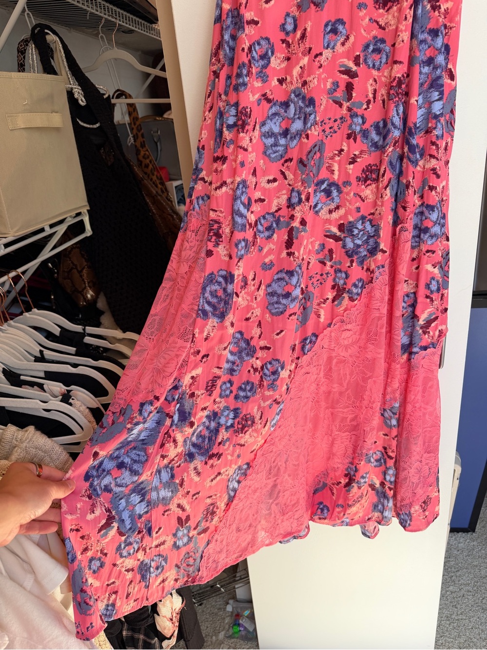 Free People Pink Maxi Skirt with Blue Floral Print